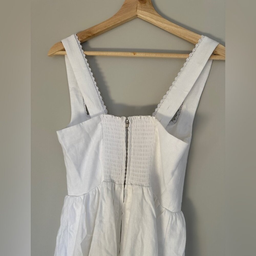 NEW Reformation Tagliatelle Linen Midi Dress in White Lace Detail | size 0 - Picture 12 of 13